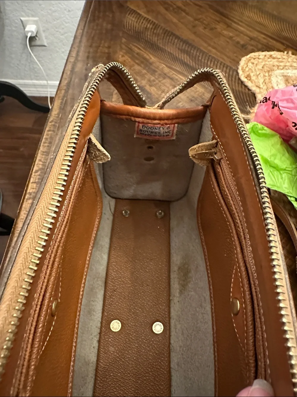 Dooney & Bourke Cream and Tan Leather Crossbody Bag - Picture 7 of 14